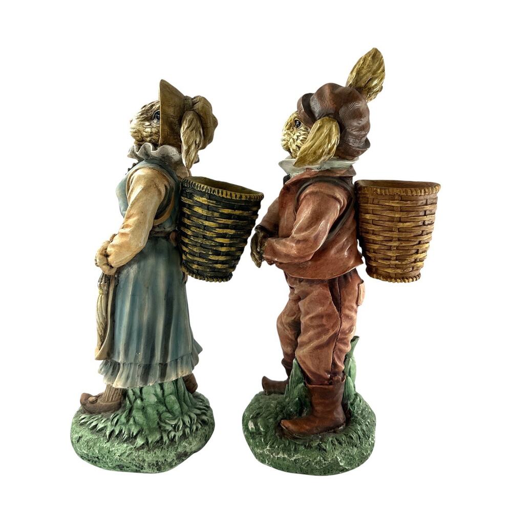 Henri Crisdon Briar Patch Mr & Mrs Rabbit Figurines 2002 11” Basket Pair - Picture 7 of 8
